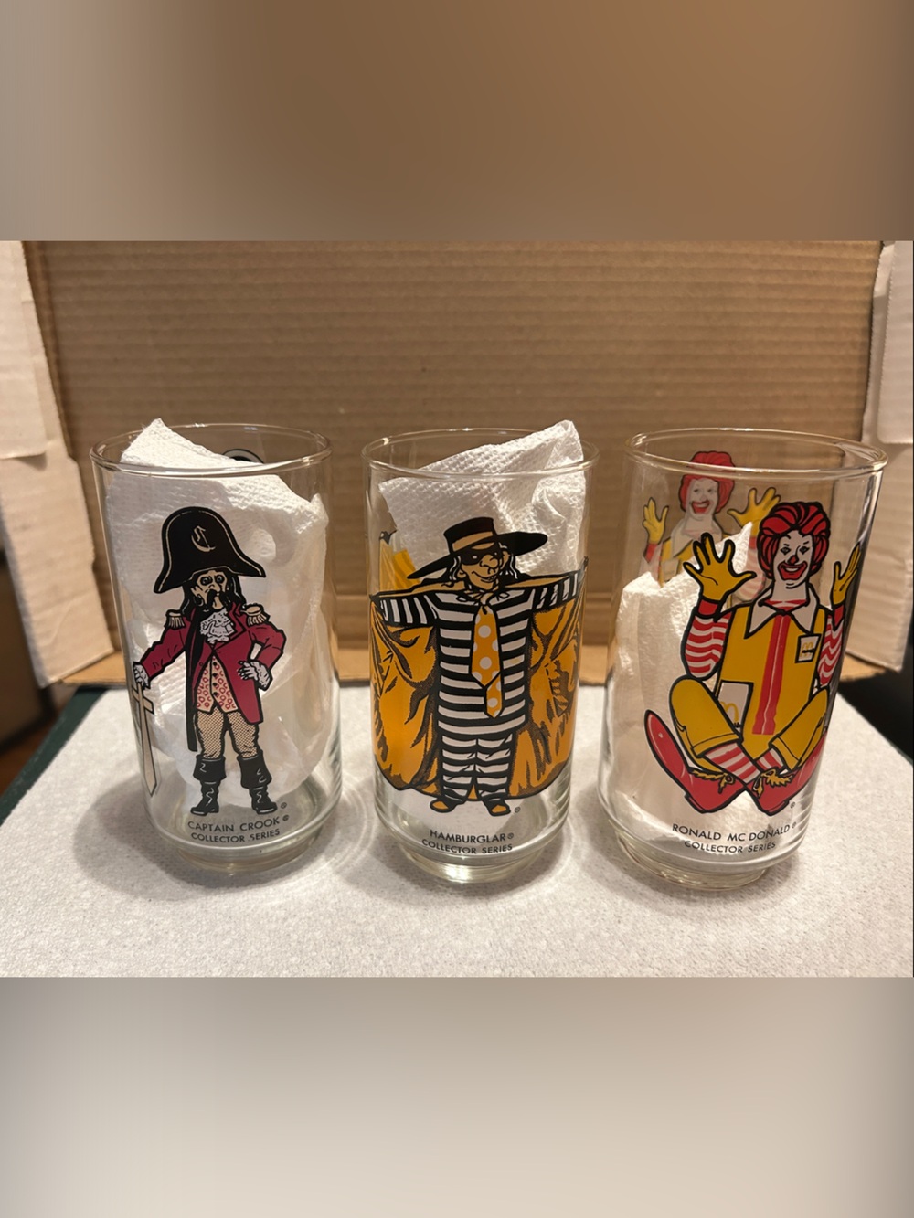 Lot of 3 McDonald's Vintage Character Glasses Set - Yellow, Red, Black